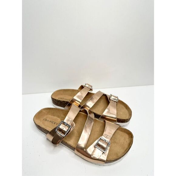 Lisa Vicky‎ Sandals Womens Size 6 Rose Gold Slip On Slides - Picture 1 of 9